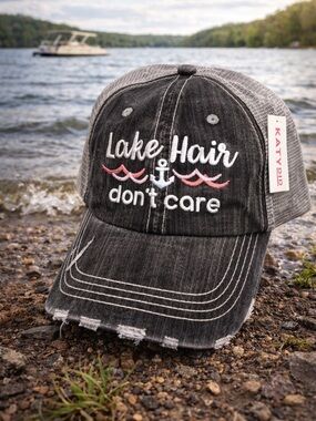 Katydid 'Lake Hair Don't Care' Washed Black & Pink Mesh Trucker Hat